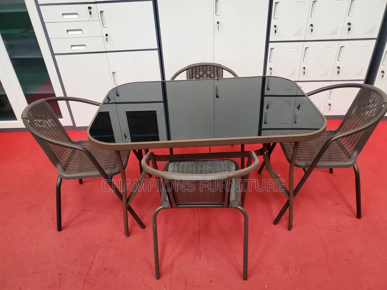 5-Piece Outdoor Set With Tempered Glass Top Table