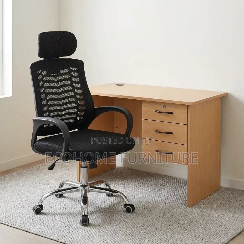 Office Chair and Desk – High Back Mesh Chair With Headrest
