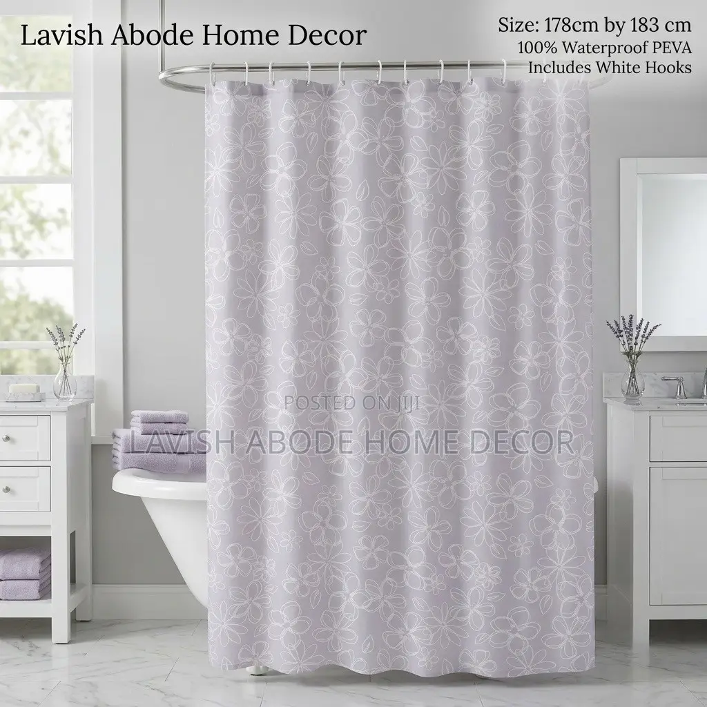 Floral Grey PEVA Shower Curtain – Waterproof Bathroom Curtain