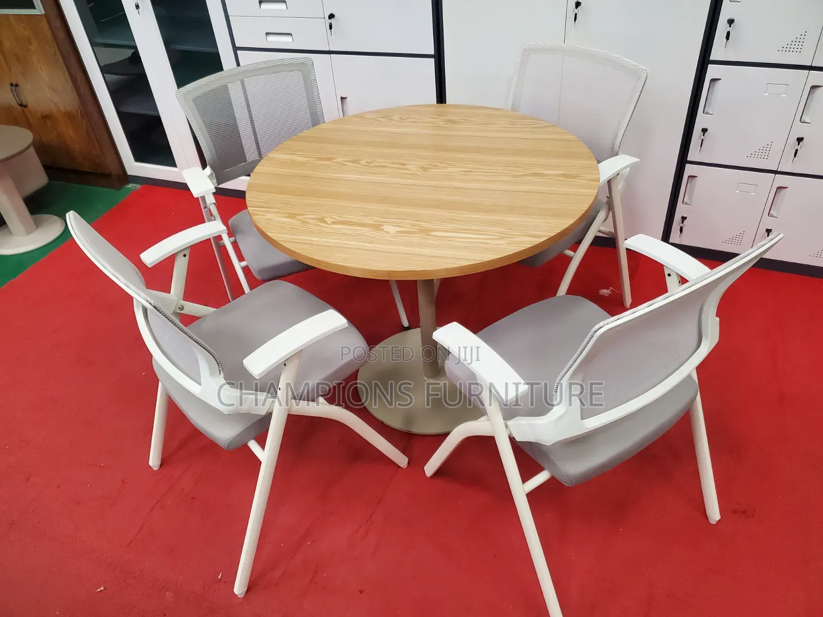 5-Piece Round Meeting Table and Mesh Chairs Set