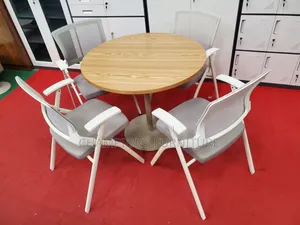 5-Piece Round Meeting Table and Mesh Chairs Set