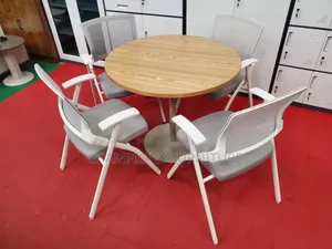 5-Piece Round Meeting Table and Mesh Chairs Set