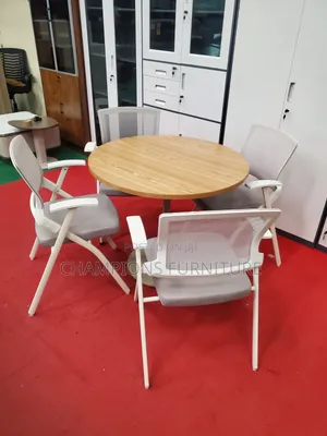 5-Piece Round Meeting Table and Mesh Chairs Set