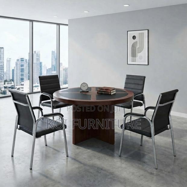 Office Table; 1200mm Round Mahogany Executive Boardroom Table - thumbnail 2