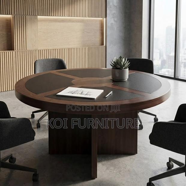 Office Table; 1200mm Round Mahogany Executive Boardroom Table - thumbnail 3