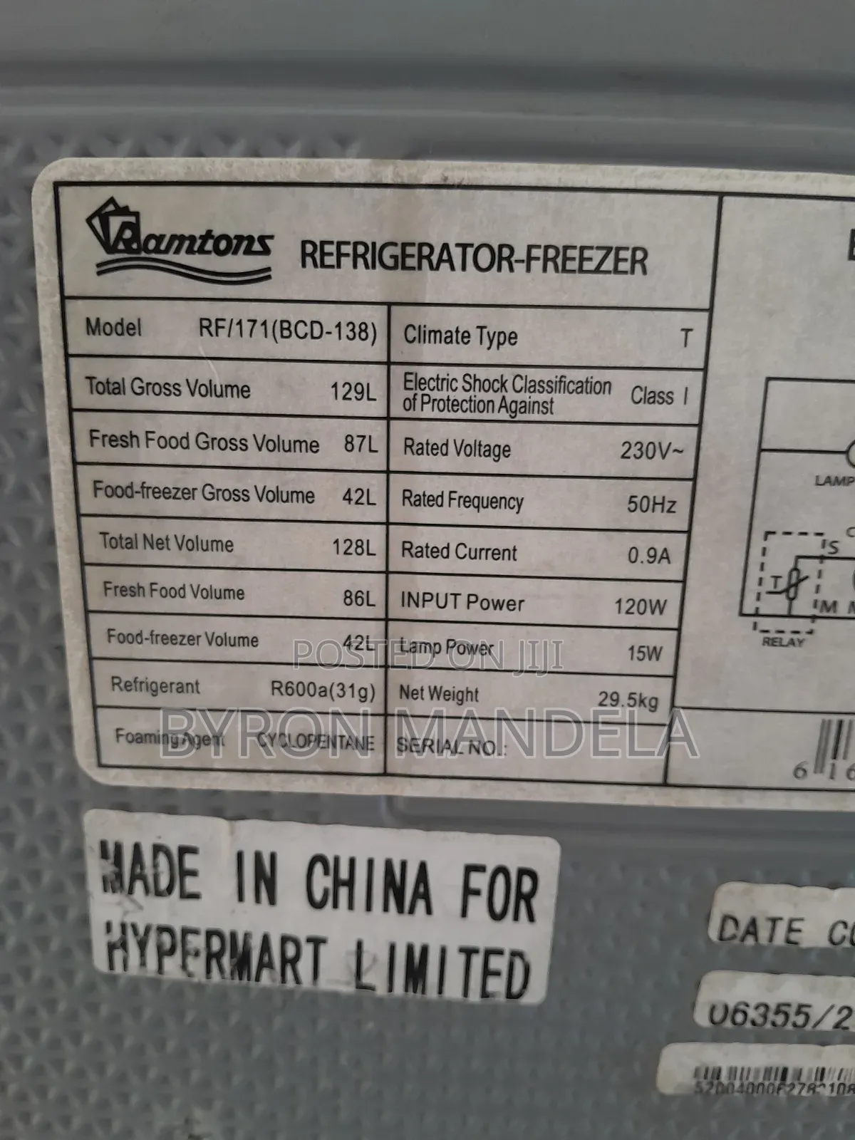 128L Ramtons Double Door Fridge RF/171