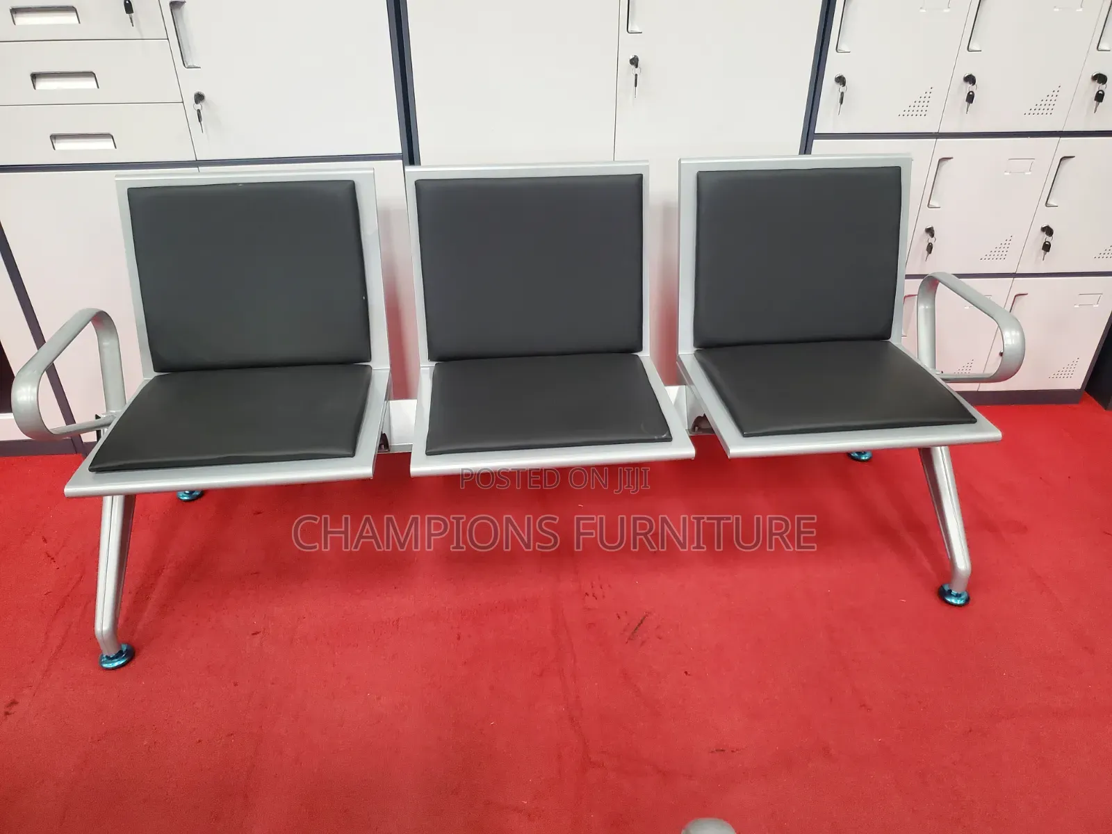 Black Padded 3-Seater Reception Chair
