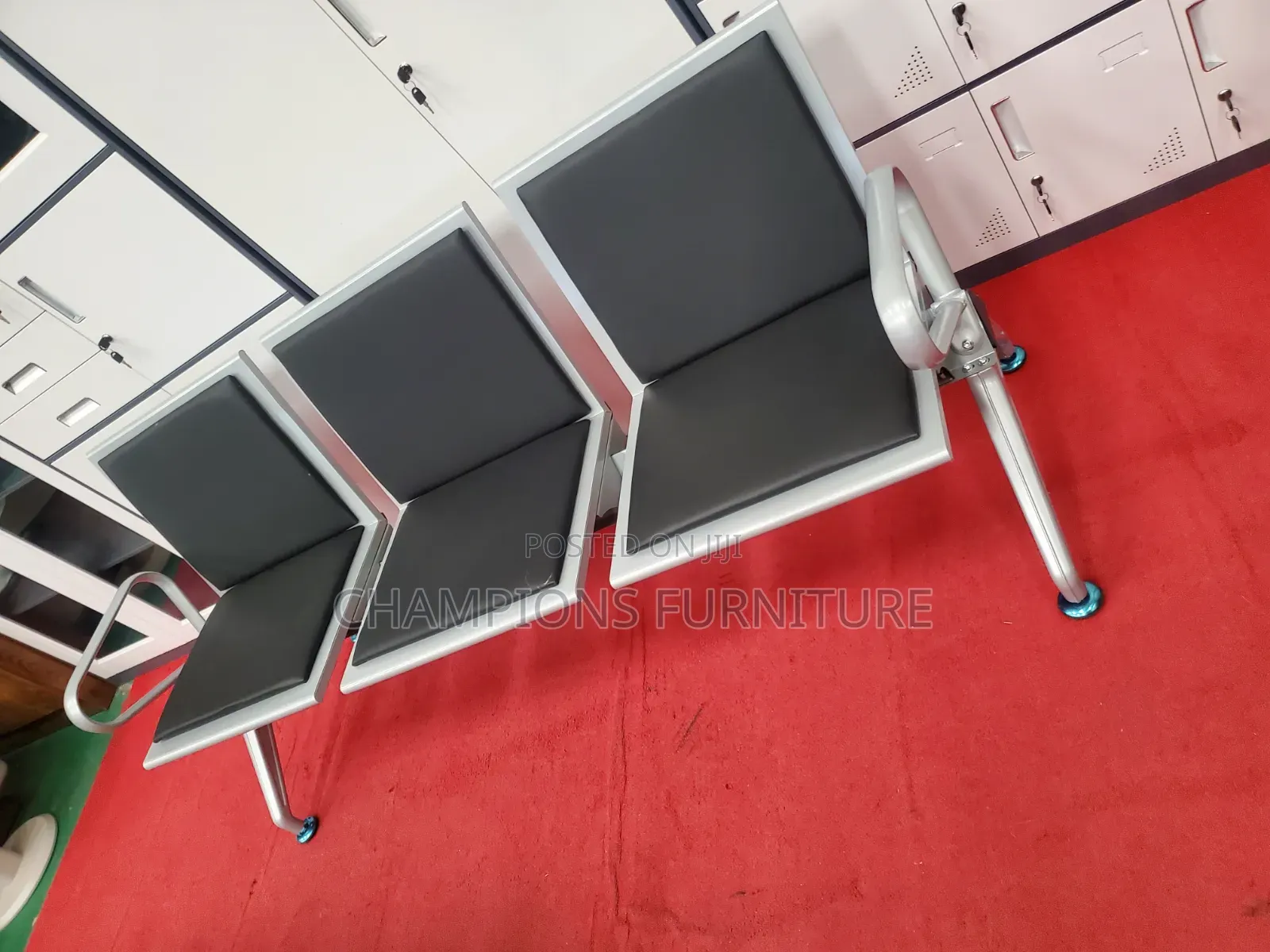 Black Padded 3-Seater Reception Chair