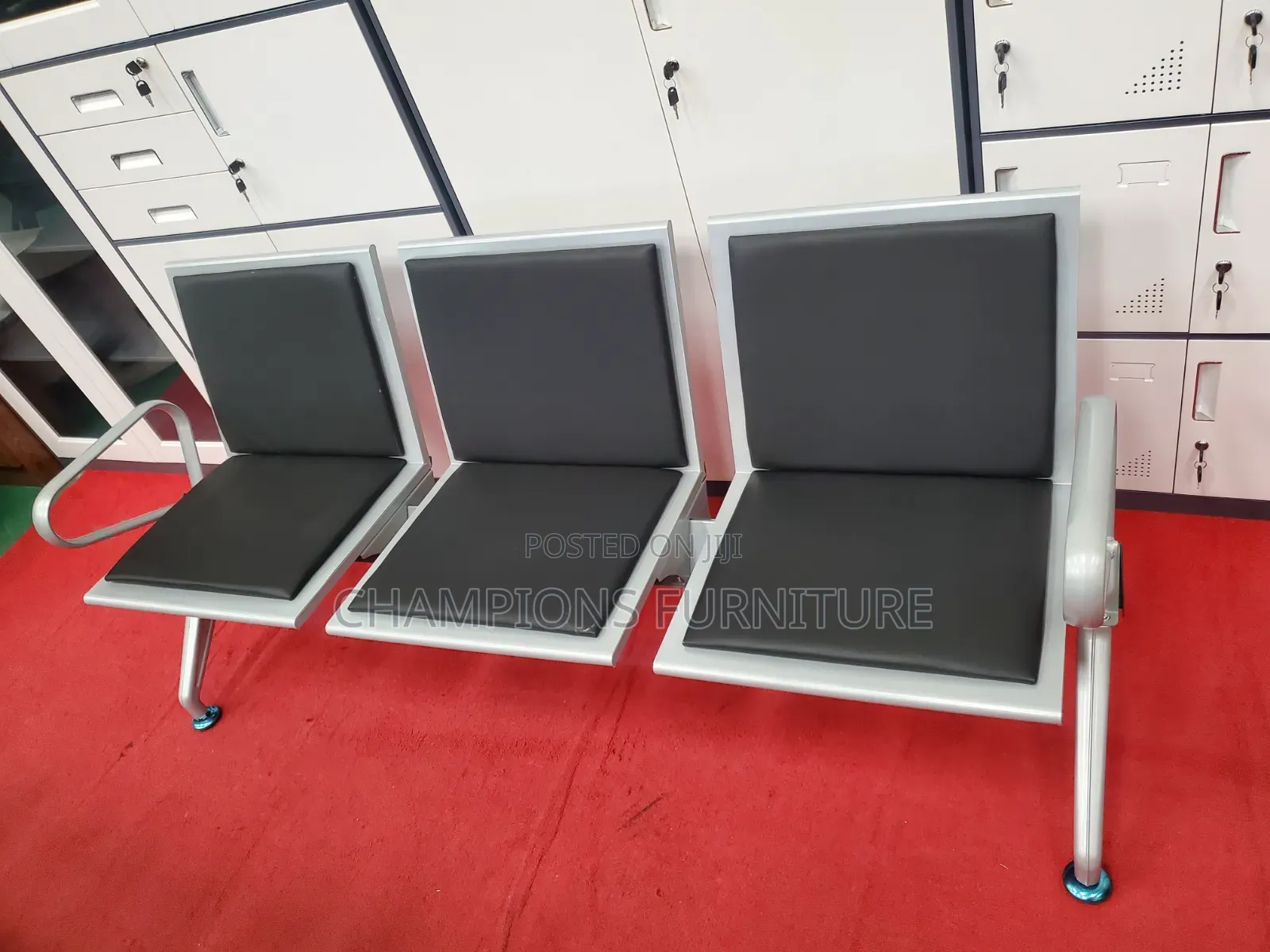 Black Padded 3-Seater Reception Chair