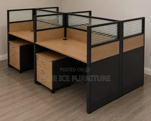 4-Person Office Workstation With Privacy Screens Drawers