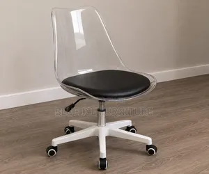 Clear Transparent Office Chair With Black Cushion Wheels