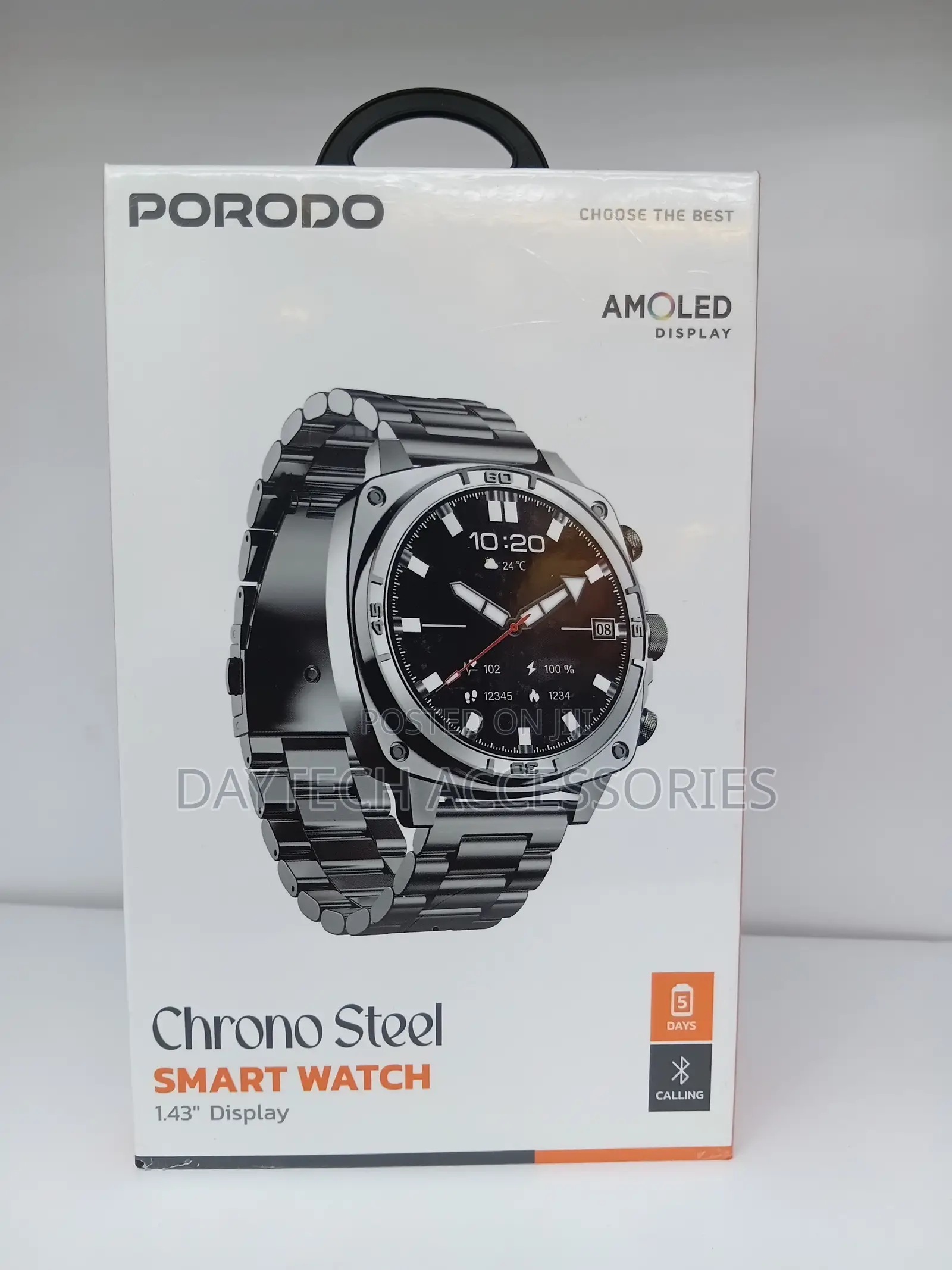 The Porodo Chrono Steel Smart Watch 1.43-Inch AMOLED Display
