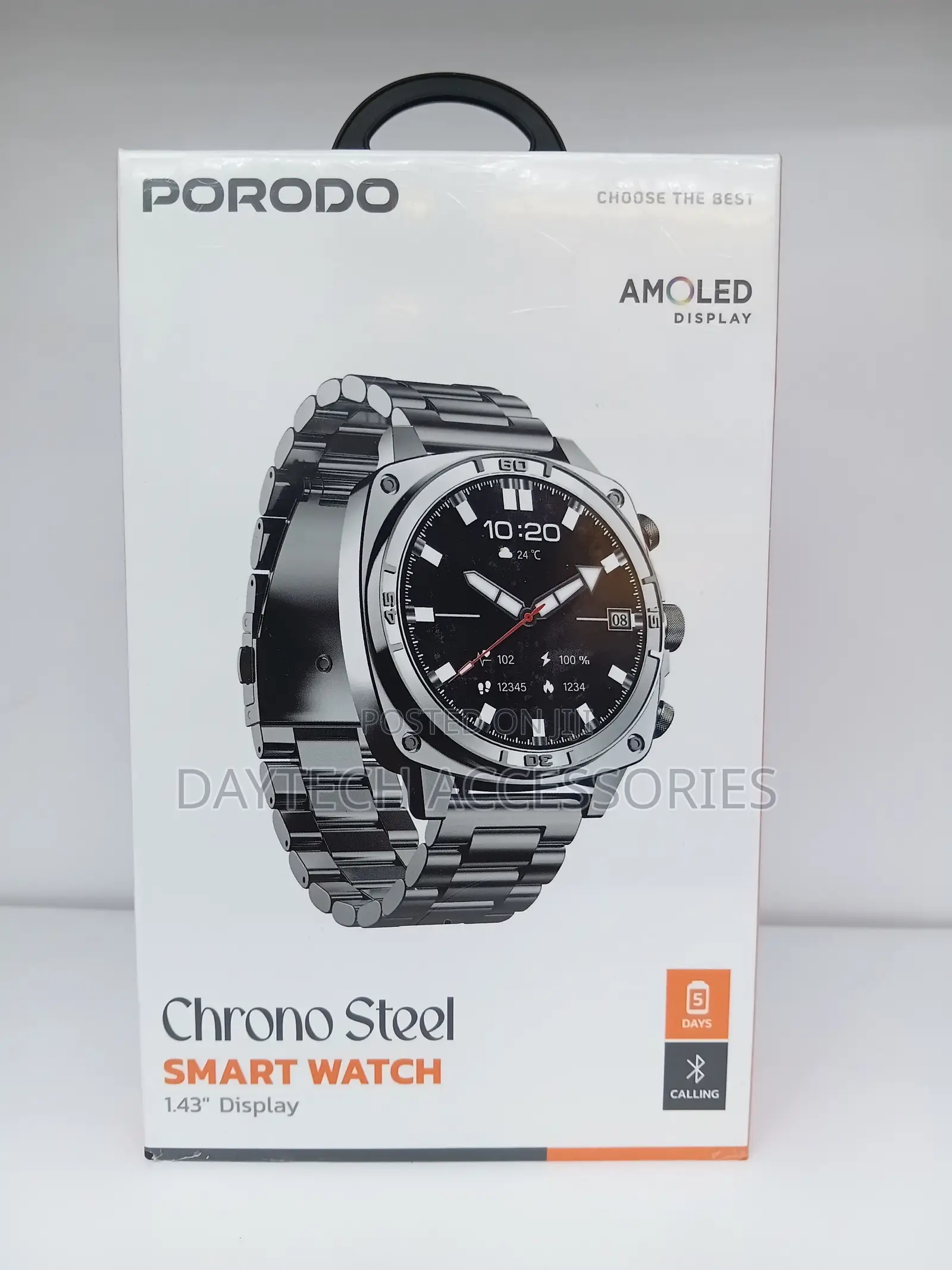 The Porodo Chrono Steel Smart Watch 1.43-Inch AMOLED Display