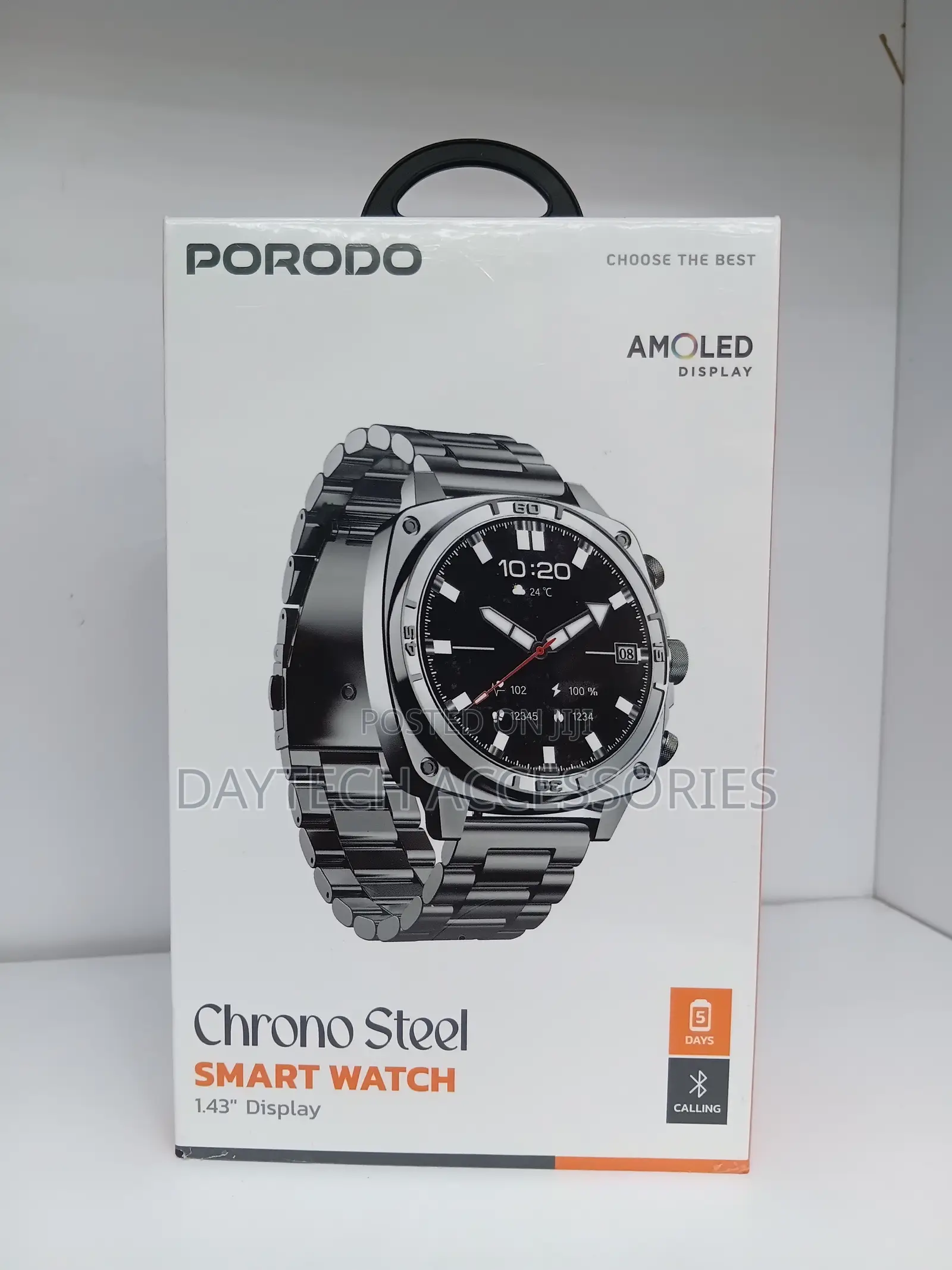 The Porodo Chrono Steel Smart Watch 1.43-Inch AMOLED Display
