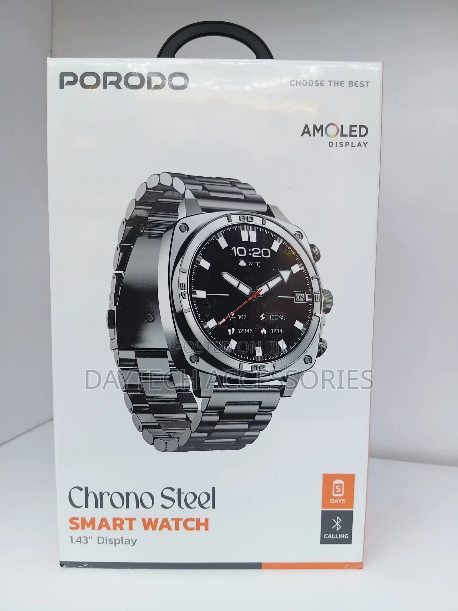 The Porodo Chrono Steel Smart Watch 1.43-Inch AMOLED Display