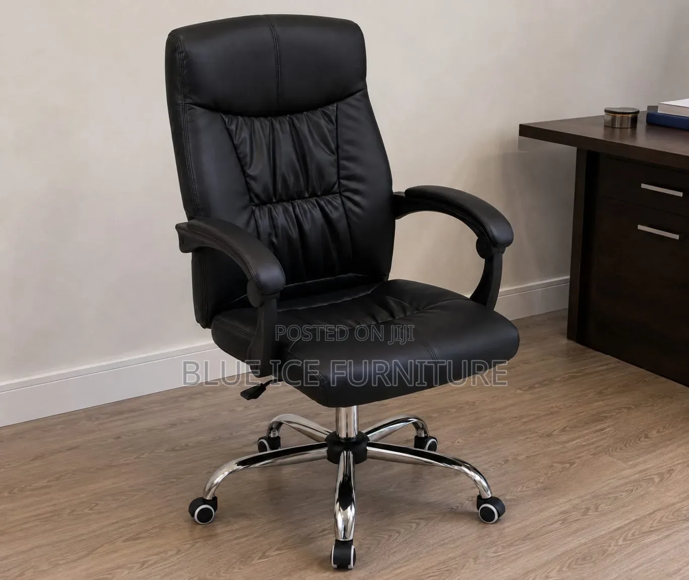 Black Executive Office Chair With Padded Backrest Armrests