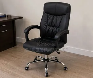 Black Executive Office Chair With Padded Backrest Armrests