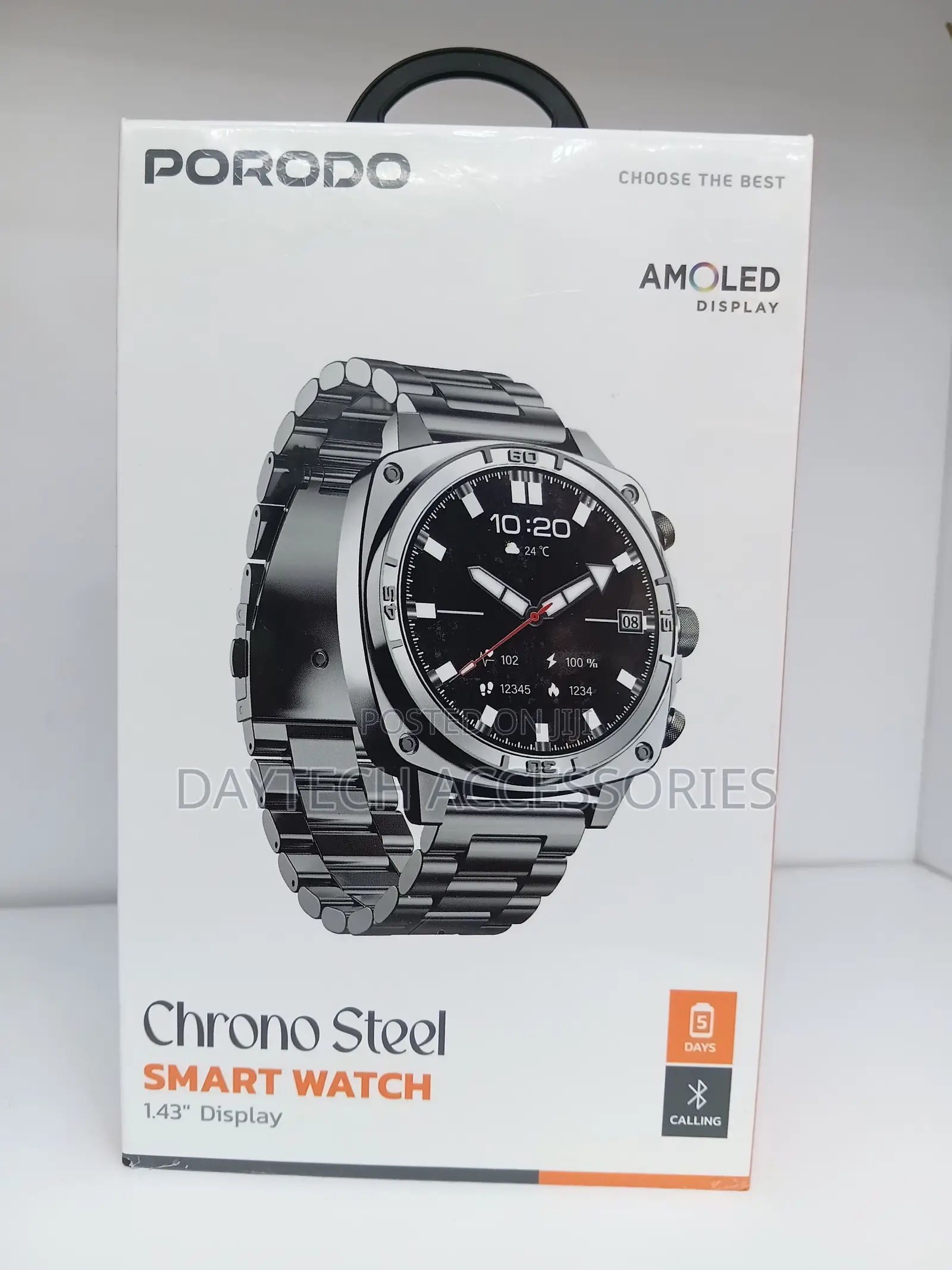 Porodo Chrono Steel Smartwatch 1.43 Inches Silver, PD-LFST171-SL
