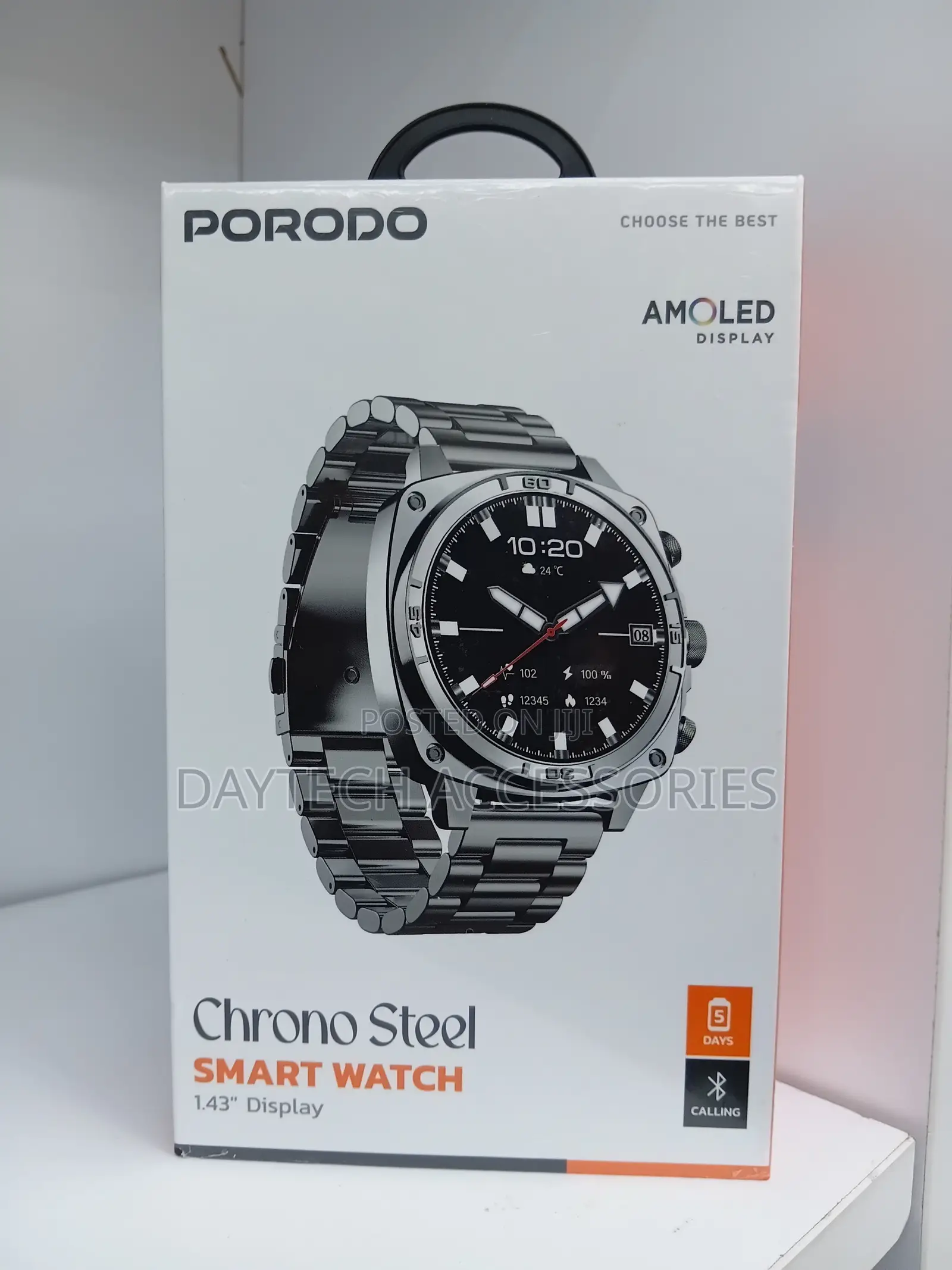 Porodo Chrono Steel Smartwatch 1.43 Inches Silver, PD-LFST171-SL