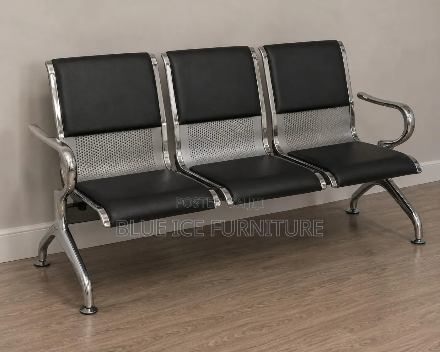 3-Seater Office Waiting Bench With Mesh Backrest Chrome Frame