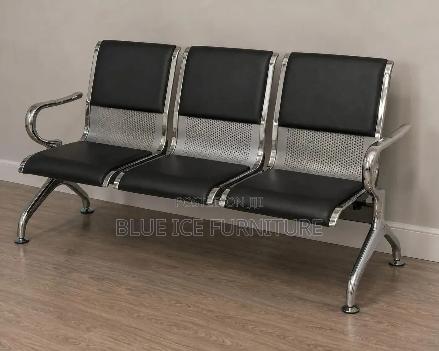3-Seater Office Waiting Bench With Mesh Backrest Chrome Frame