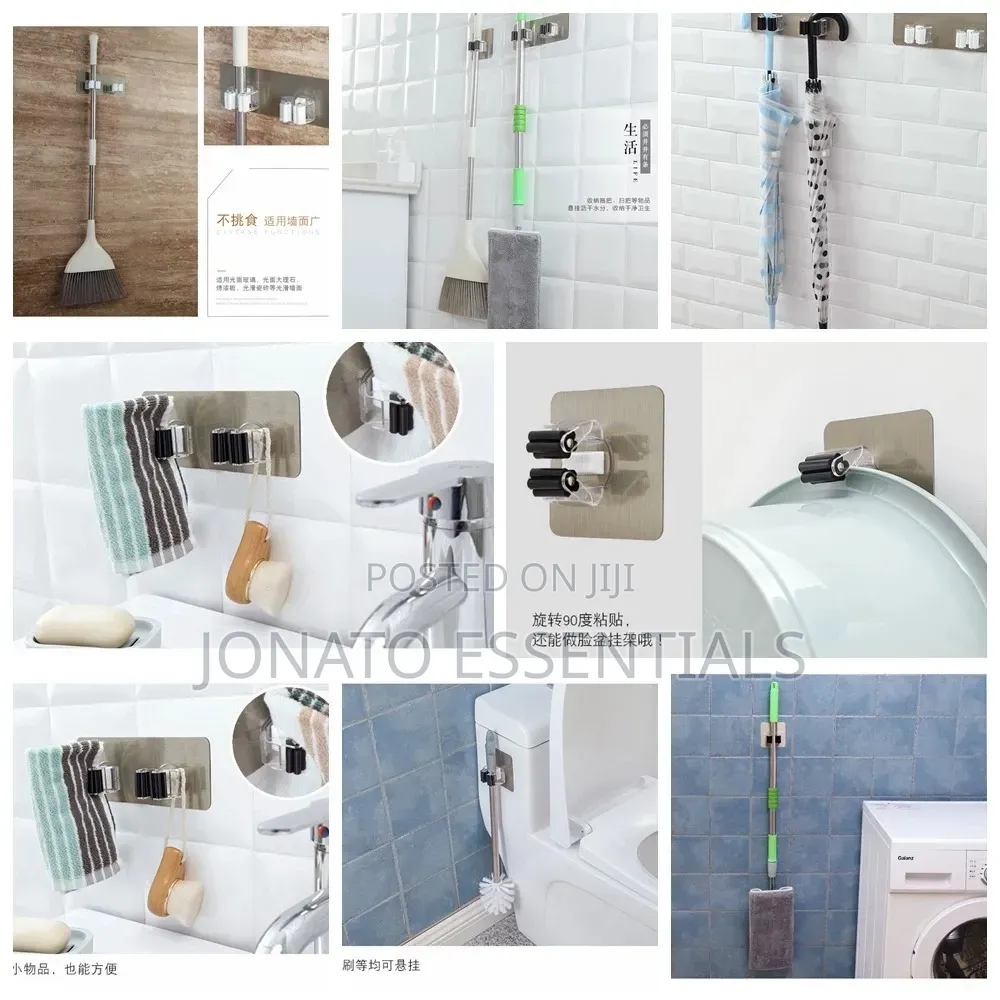 4Pcs Wall Mounted Mop and Broom Holder Clip Organizer