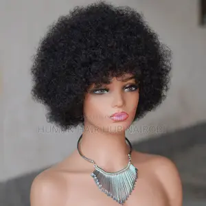 Afro Kinky Curly BOB Wig Natural Color Wig Human Hair Ready to Wear