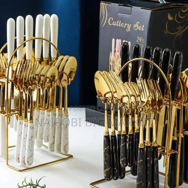 24 PCS Marble Cutlery Set