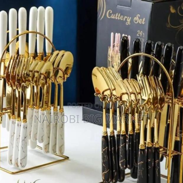 24 PCS Marble Cutlery Set - thumbnail 2