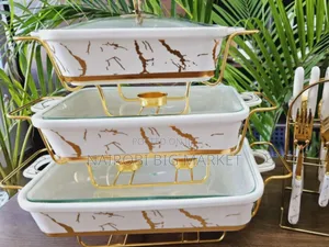3 PCS White Gold Ceramic Chaffing Dishes