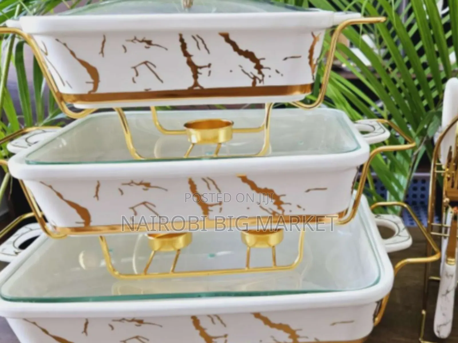 3 PCS White Gold Ceramic Chaffing Dishes