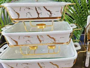 3 PCS White Gold Ceramic Chaffing Dishes