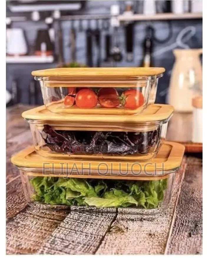 3pc Glass Bowl Containers* *Has Bamboo Lids
