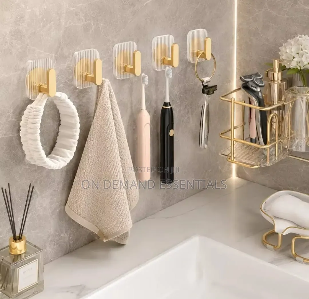 Punch-Free Strong Adhesive Acrylic Hooks Bathroom Kitchen
Set of 5
