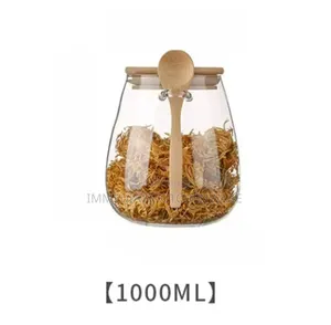 Glass Storage Canisters With Bamboo Spoon Airtight Lid