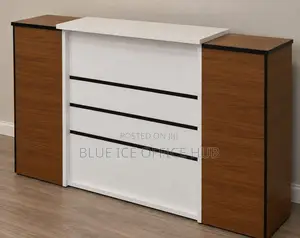 Modern Reception Desk With Side Storage Cabinets – White Wood