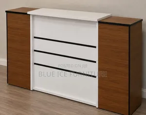 Modern Reception Desk With Side Storage Cabinets – White Wood