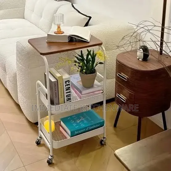 Wooden Top Double Mesh Trays Trolley Rack