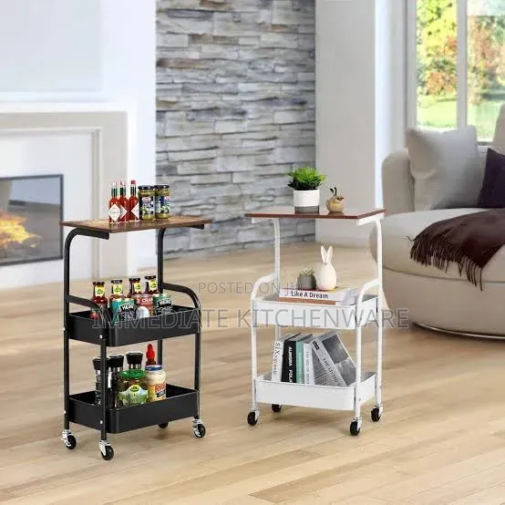 Wooden Top Double Mesh Trays Trolley Rack