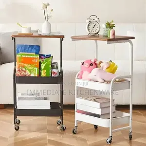 Wooden Top Double Mesh Trays Trolley Rack