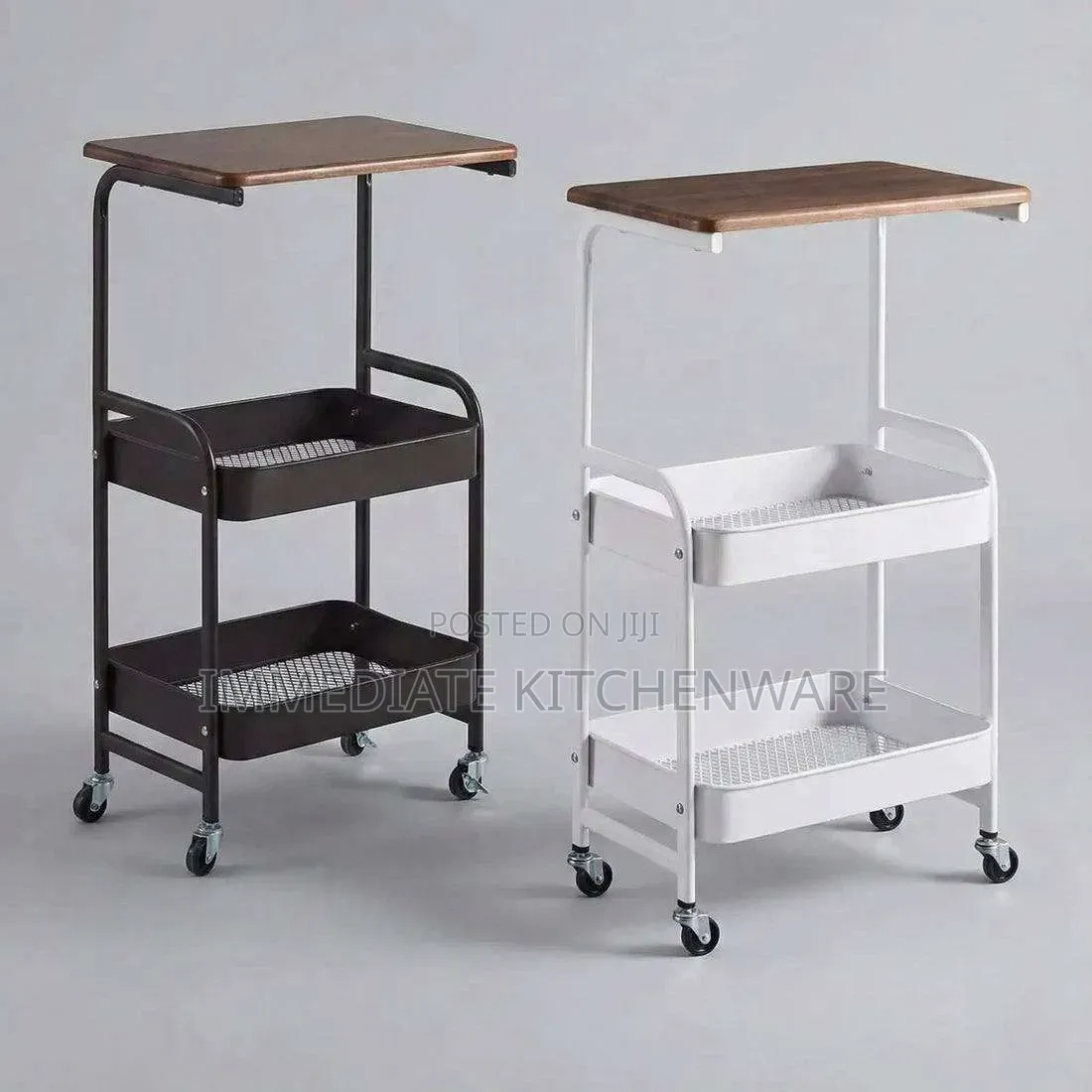 Wooden Top Double Mesh Trays Trolley Rack