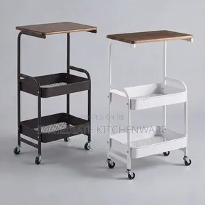 Wooden Top Double Mesh Trays Trolley Rack