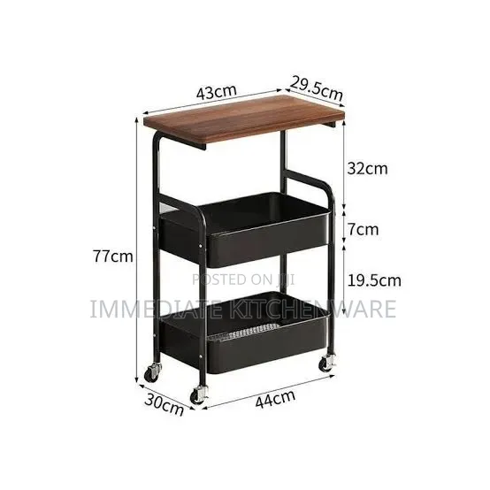 Wooden Top Double Mesh Trays Trolley Rack