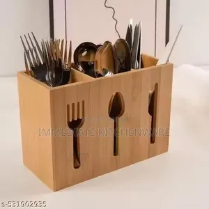3 Slot Bamboo Cutlery Organizer Box