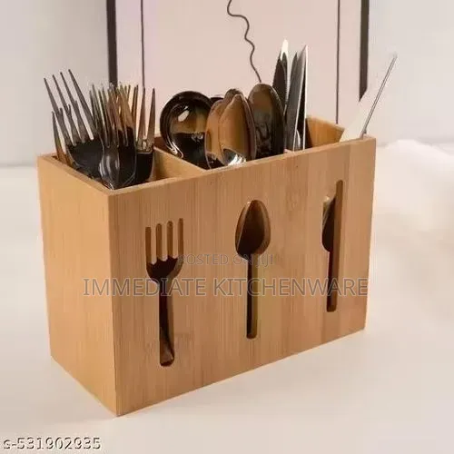 3 Slot Bamboo Cutlery Organizer Box