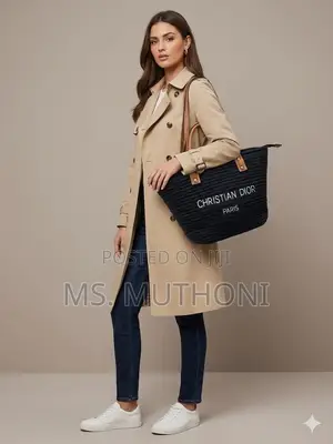 Luxury Woven Christian Dior Straw Tote Bag
