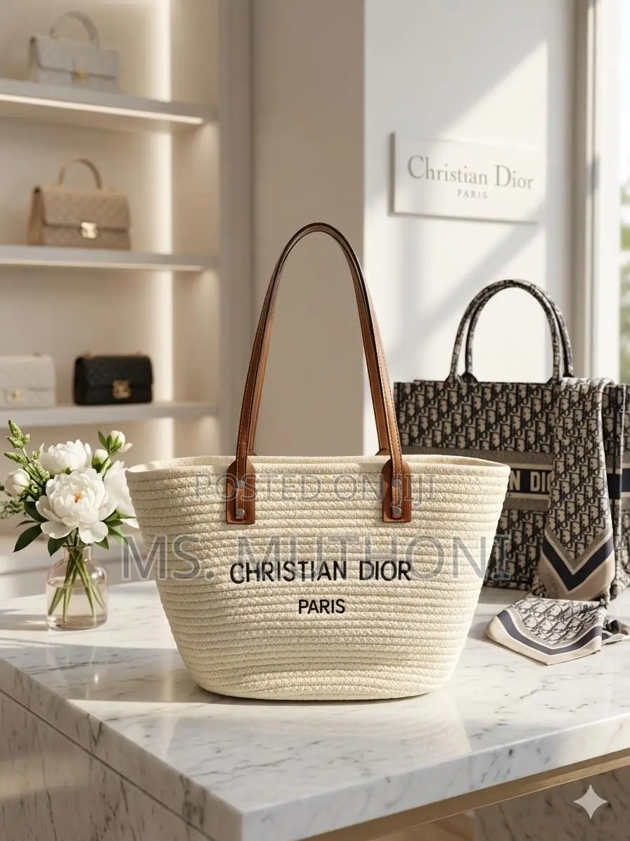 Luxury Woven Christian Dior Straw Tote Bag
