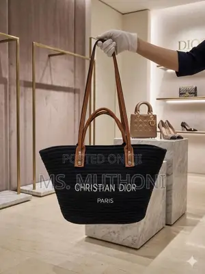 Luxury Woven Christian Dior Straw Tote Bag