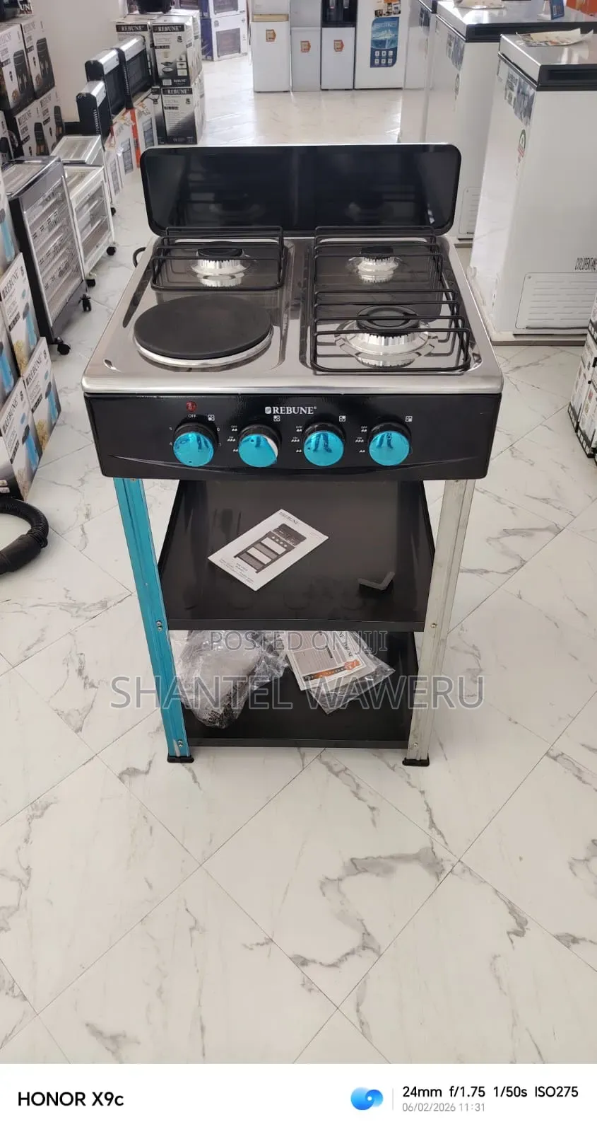 Rebune 3gas +1 Electric Burner Standing Gas Stove With Shelves 