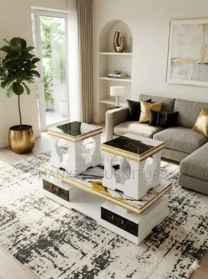 Coffee Table With 2 Stools – Modern 3-Piece Living Room Set